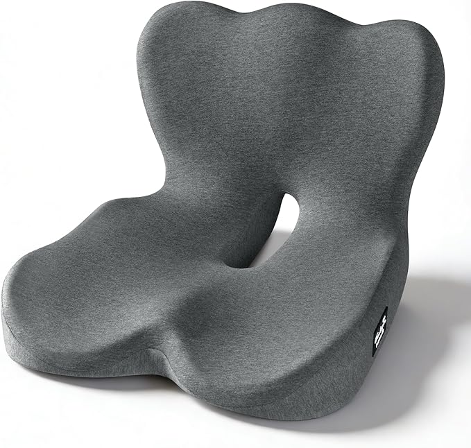 Exclusivo Mezcla Memory Foam Seat Cushion, Ergonomic Tailbone Pain Relief Cushions, Non-Slip Seat Pad for Office Chair and Car Seat, Grey