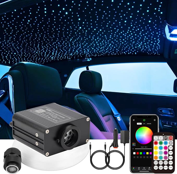 CHINLY Twinkle 570pcs 9.8ft (0.03in+0.04in+0.06in) Starlight Headliner Fiber Optic Lights kit,Music Mode Bluetooth APP Control Remote,RGBW Twinkle Star Lights for Star Headliner/Home Ceiling/Theater