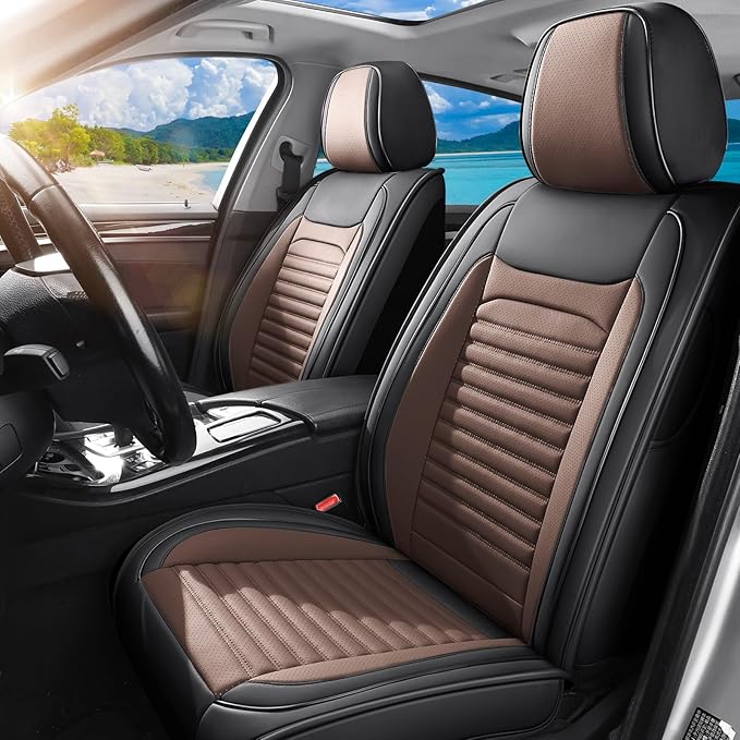 Car Seat Covers Full Set Fit for Toyota RAV4 Hybrid 2016-2026, Premium Faux Leather Car Seat Protector,Breathable Anti-Slip Full Wrapping Edge Seat Covers(Black&Brown,Full Set)