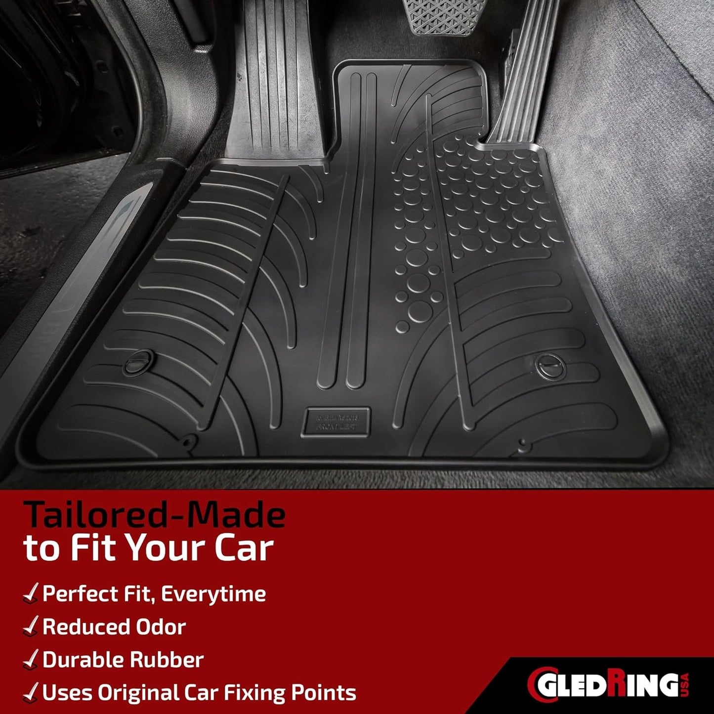 Gledring USA Custom Fit All-Weather Rubber Floor mats Compatible with Mercedes Benz E-Class E63 AMG Sedan (W212) 2010-2016, No Trimming Required, Tailored Custom Fit, Protects from Rain, Mud and Snow