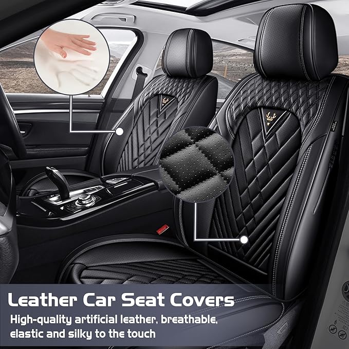 Truck Seat Covers for Nissan Frontier 2009-2026, Waterproof Premium Leather Full Coverage Car Seat Cover, Muscle Sport Style Auto Interior Seat Cover Sets (Front Set/Black)