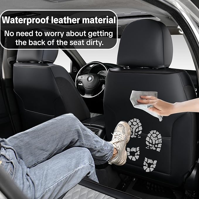 Car Seat Cover Set, Black and Gray, Automotive Interior Accessories, with Lumbar Support, Premium Nappa Leather, Waterproof, Protects and Upgrades Your Car Interior, Fits Most Vehicles