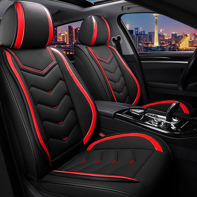 CTDS Car Seat Covers for Chevy Equinox 2005-2026, Stylish Sport Seat Cover, Premium Nappa Leather Car Seat Cover. Automobile Seat Covers Sets.(Standard 2 Seats/Black Red)