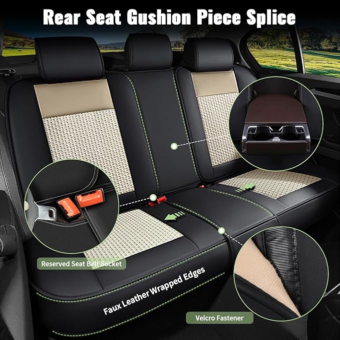Car Seat Covers Full Set for Subaru Ascent 2019-2023 2024 2025 - Breathable Cooling Ice Silk Leather Seat Cover - 5 Seats for Subaru Ascent Accessories (Black&Beige)