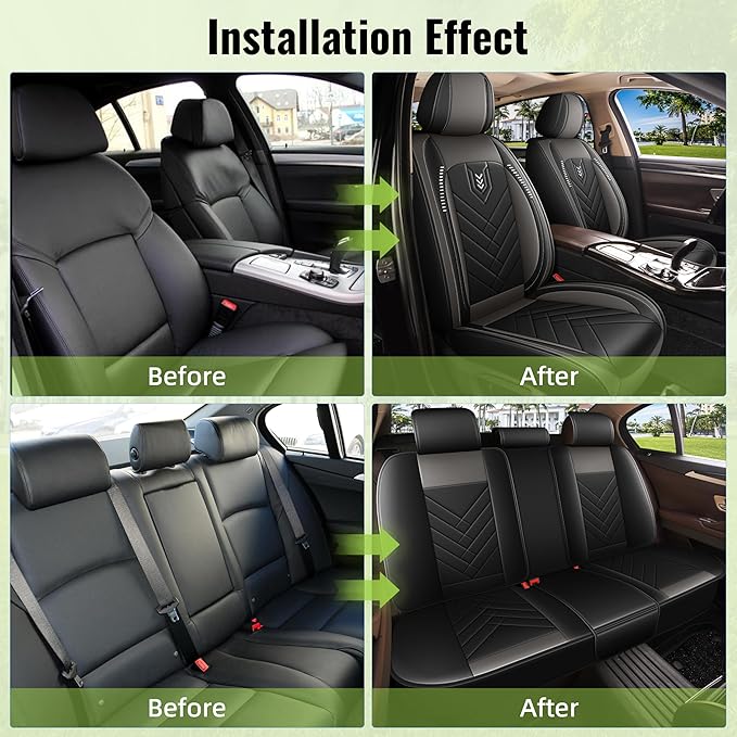 AOMSAZTO Car Seat Cover for Chevrolet Chevy Blazer 2019-2025 2026 Full Set, Leather Car Seat Protector Waterproof, Non Slip Car Seat Cushion, Interior Seat Covers Automotive Accessories - Black&Grey
