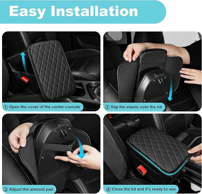 Center Console Cover Fit for Kia Optima 2006-2020 with 2 Storage Bags Waterproof Leather Quilted Pattern Car Armrest Cover Cushion Anti - Slip(Black)