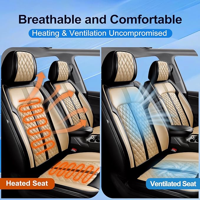 Fit Trax Car Seat Covers for Chevrolet/Chevy Trax 2015-2026, Premium Full Coverage Leather, Waterproof All Weather Seat Protector, Airbag Compatible, Scratch Resistant, Full Set, Black+Beige