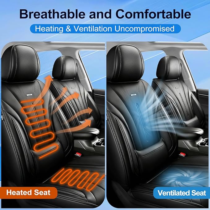 Fit Mazda 6 Car Seat Covers (Front Pair) for Select Mazda 6 2007-2021, Premium Full Coverage Leather, Airbag Compatible, Luxury Waterproof All Weather Breathable Seat Cushion Protector, Black