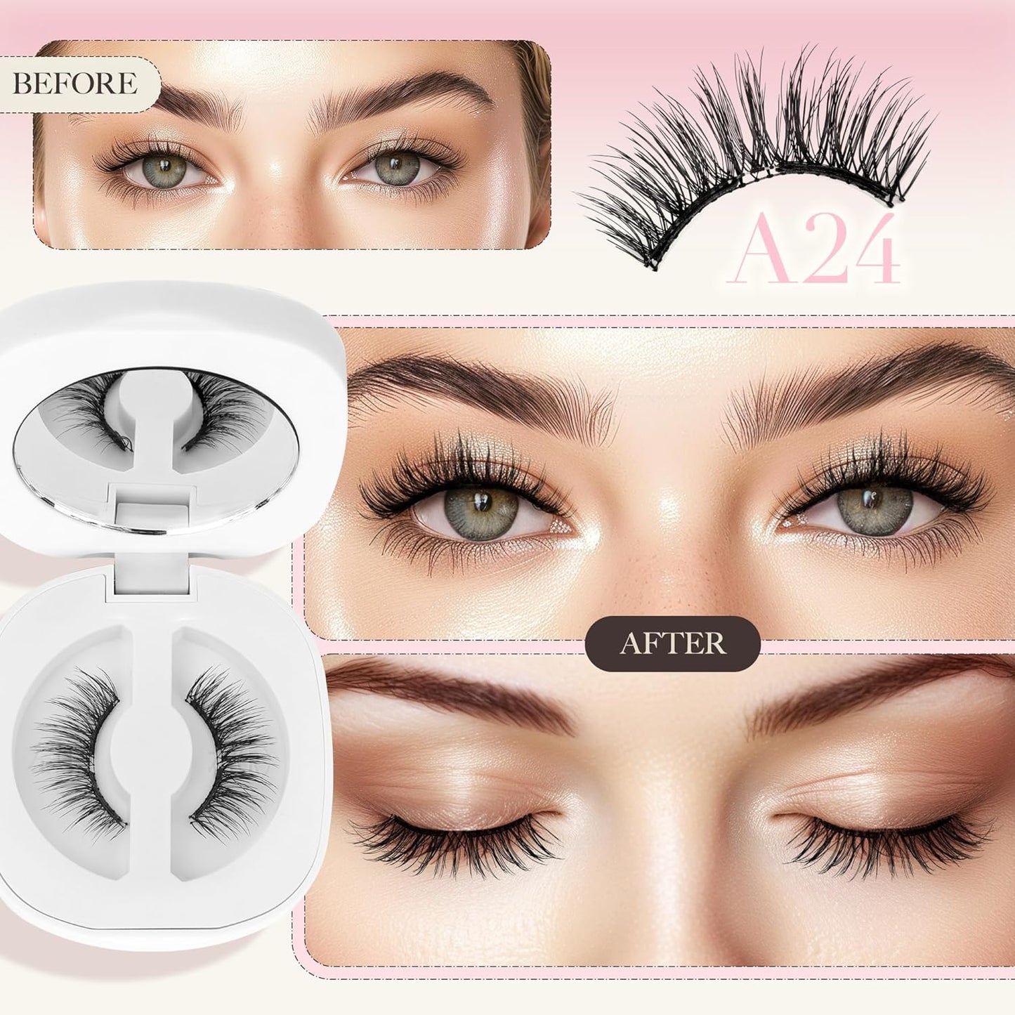 LASHVIEW Upgrade Magnetic Eyelashes with Applicator,Reusable Soft Magnetic Eyelashes Natural Look, No Glue Needed,Easy to Wear and Remove,RC24P