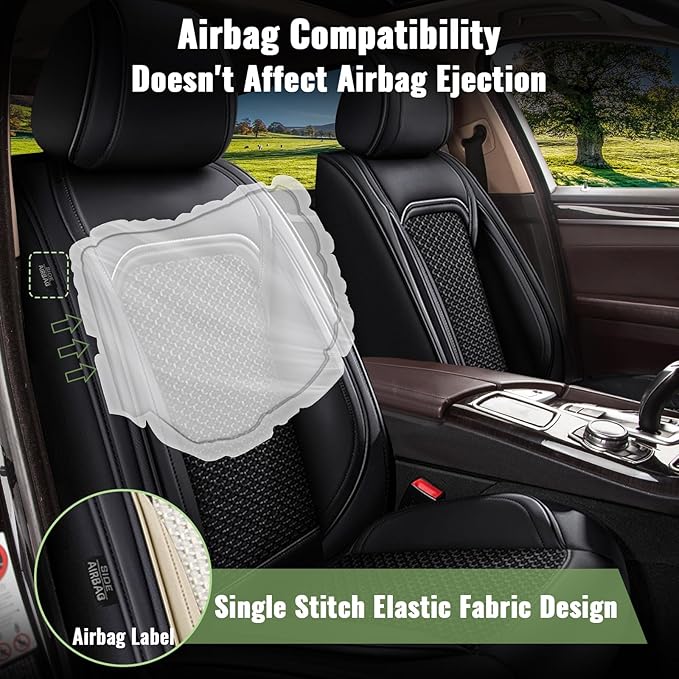 Car Seat Covers Front Seats for Mazda CX5 CX-5 2013-2025 2026, Breathable Cooling Ice Silk Leather Car Seat Covers, 2 Seats Vehicle Seat Protector Seat Cushion Auto Accessories (Black)