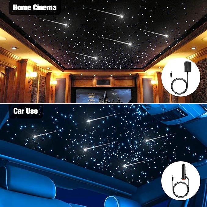 CHINLY 32w Meteor Twinkle 1000pcs 0.03in 16.4ft Bluetooth RGBW LED Fiber Optic Star Ceiling Light,APP/Remote +Shooting Stars Light kit+Adapter+Cigarette Lighter+10 Crystals,for Car/Ceiling