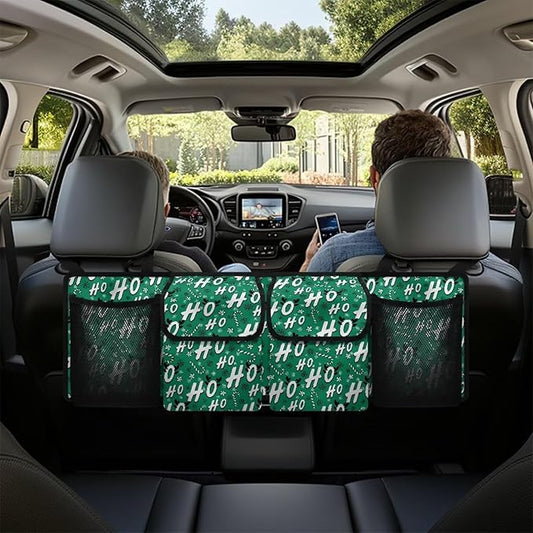 Green Christmas Car Trunk Organizer Bag Car Back Seat Storage Bag with 4 Pockets Automotive Interior Accessories for SUV MPV Sedans Pickup Jeep Trucks