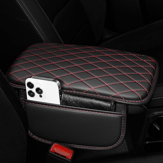 Center Console Cover for Cars Fit for Jeep Gladiator Leather Armrest Covers with 2 Storage Bags(Black&Red)