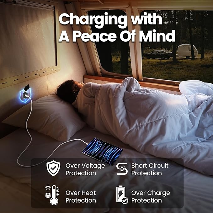72W 3 Port 12V USB Outlet, Dual PD3.0 Type-C & QC3.0 Aluminum Car Charger, Multi Port USB Power Socket Cigarette Lighter Replacement for RV Camper Truck Boat Golf Cart (1Pcs)