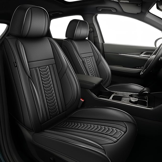 TTX LIGHTING for Jeep Wrangler 2003-2026 Seat Covers: Waterproof Leather Seat Protector with Airbag Compatible (2 Front Seats,Black)