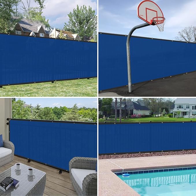 Windscreen4less Privacy Fence Screen Heavy Duty Windscreen Fencing Mesh Fabric Shade Net Cover with Brass Grommtes for Outdoor Wall Garden Yard Pool Deck, 8'x143' Blue