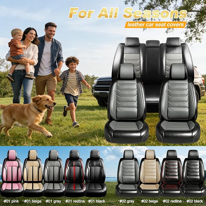 Fit Insight Car Seat Covers for Honda Insight 2010-2022 Premium Leather, Airbag Compatible, Scratch-Resistant, Waterproof All Weather Seat Protector, Airbag Compatible, Full Set, Black+Gray