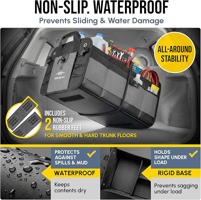 Modular 4-Section XL Trunk Organizer – Car Storage for Groceries, Tools, Sports Gear, Emergency Kits – Extra Large Multi-Compartment Cargo Box, Collapsible & Heavy Duty – Gray