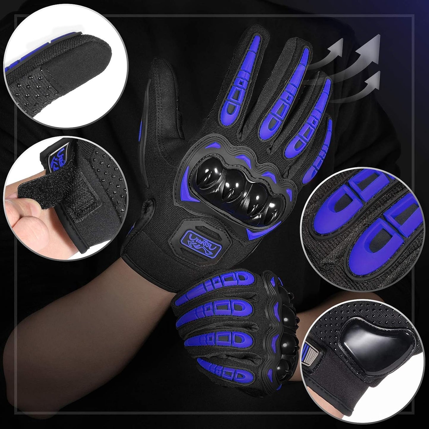 COFIT Motorcycle Gloves Breathable, Touchscreen Motorbike Gloves Anti-slip with Good Grip Hard Knuckles Protection for Men Women Motocross, BMX ATV MTB Cycling, Road Racing - Blue L