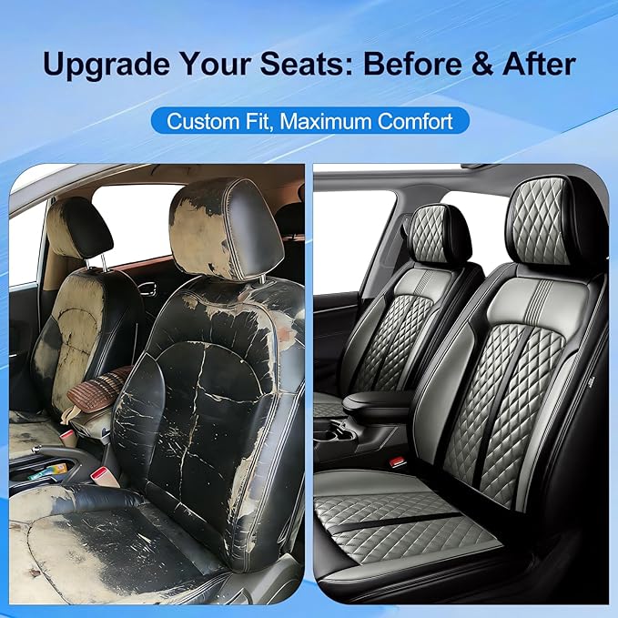 Fit Mazda 6 Car Seat Covers for Select Mazda 6 2007-2021 - Premium Full Coverage Leather, Airbag Compatible, Luxury Waterproof & All Weather Seat Protector, Front Pair Black+Gray
