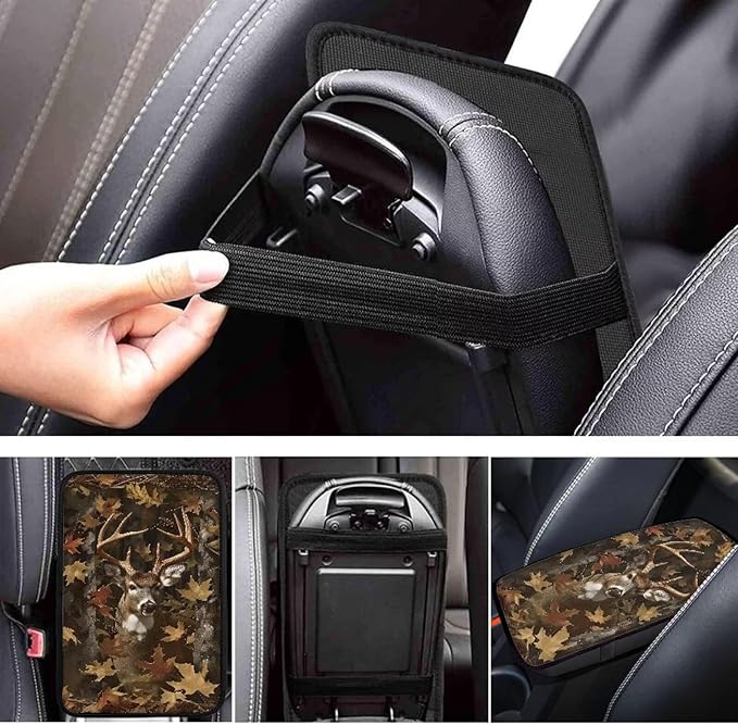 Dreaweet Deer Hunting Camo Arm Rest Cover for Car Universal Fit Center Console Cover Anti-Scratch Universal Armrest Cover for SUV Sedan