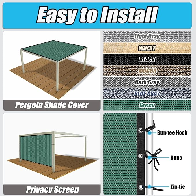 Amagenix 90% Sun Shade Cloth with Grommets, 8' x 16' Pergola Replacement Shade Cover Canopy Privacy Screen for Outdoor Patio Garden, Green (We Customized)