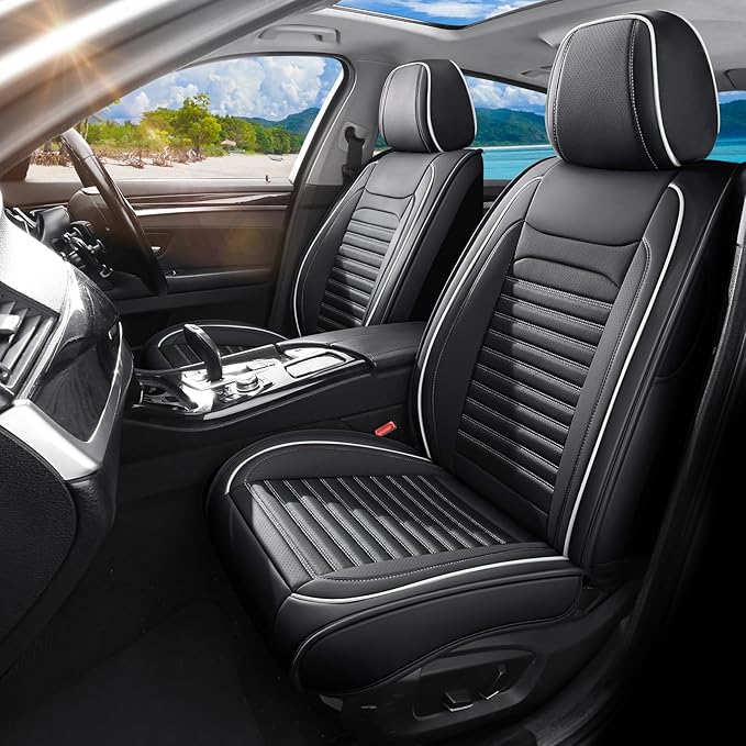 Car Seat Covers Full Set Fit for Toyota Avalon 1997-2022, Premium Faux Leather Car Seat Protector, Breathable, Anti-Slip, Comfortable & Durable (Black&White,Full Set)