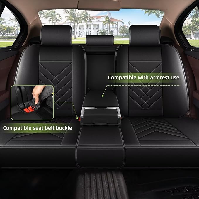 AOMSAZTO Full Set Seat Covers Fit for VW/Volkswagen Passat 1999-2022: 2 Row 5 Seats Faux Leather Waterproof Seat Covers Automotive Seat Cushion Protector(Black)