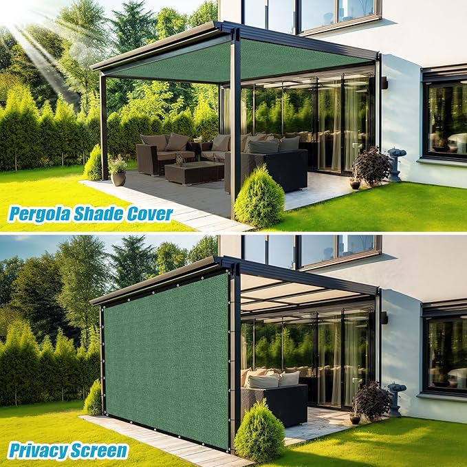 Amagenix 90% Pergola Shade Cover 6' X 13' Sun Shade Cloth with Grommets for Outdoor Garden Patio Porch, Commercial Grade 200 GSM - Cable Zip Ties Included (We Customized) GN108, Green