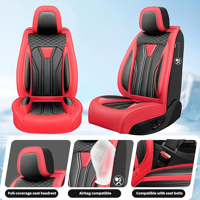 Fit CRV Car Seat Covers Premium Leather for Honda CRV cr-v 2011-2025 2026. Waterproof， Breathable, Scratch-Resistant & All-Weather Seat Cushion Protector (Front Seat,Red&Black)