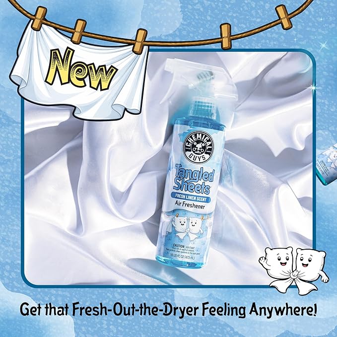 Chemical Guys Tangled Sheets Fresh Linen Scent Air Freshener Spray and Odor Eliminator, Clean Fabric Inspired Spray for Home, Office, Bathroom, Dorm, and Car Interior - 4 Fl Oz