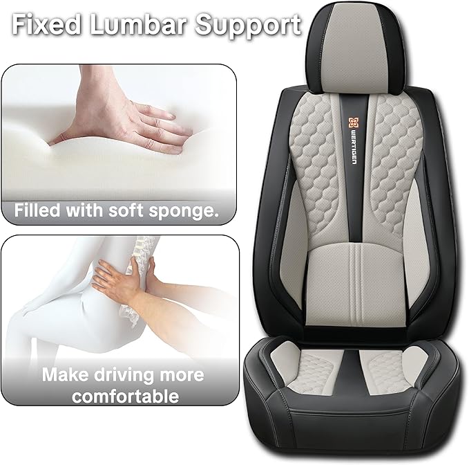 Universal Car Seat Covers, Black and Gray, Premium Nappa Leather, with Lumbar Support, Waterproof, Full Set, Non-Slip, Contoured Fit, Fits Most Vehicles, Upgraded Protection for Car Interiors