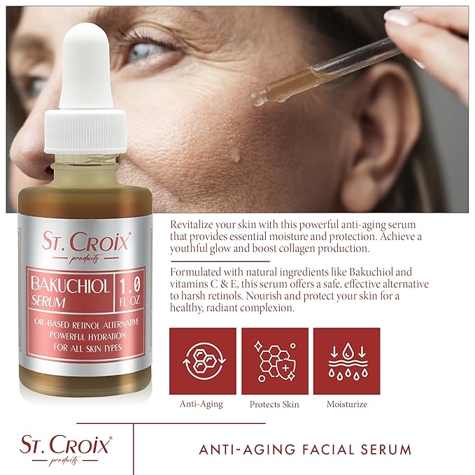 Bakuchiol Face and Body Serum with Highest‑Grade Sytenol A and Vitamins C and E, Hydrating Oil for Radiant, Youthful Skin, Gentle Retinol Alternative, 1 oz