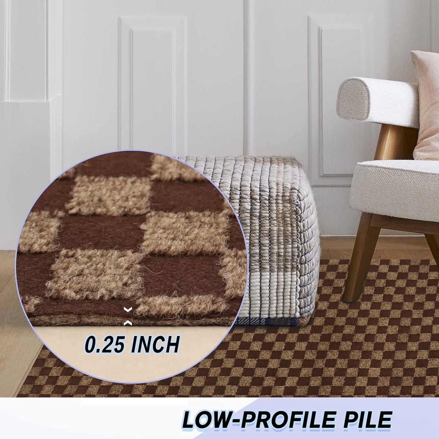 Custom Size Backed Non-Slip Area Rugs Runner, Easy Clean, Waterproof Runner Rugs for Hallway Entryway, Kitchen, Laundry, 2FT x 4FT, Brown Checkered