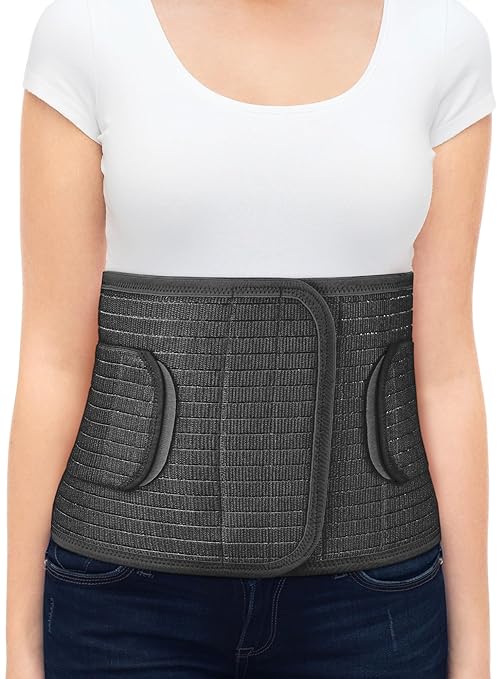 ORTONYX Abdominal Binder for Postpartum, C-Section, and Hernia Support - Belly Band for Women and Men - Adjustable Velcro, Breathable Fabric, Lower Back Support - Black XXL