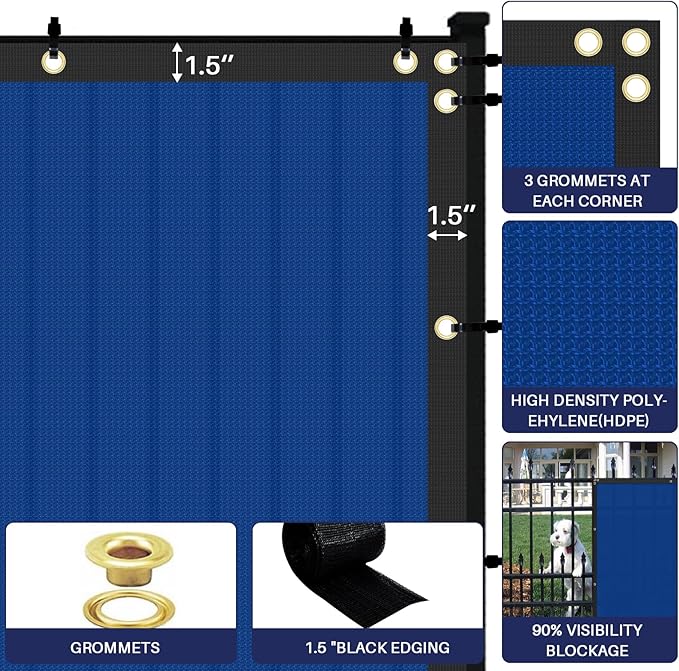 Windscreen4less Privacy Fence Screen Heavy Duty Windscreen Fencing Mesh Fabric Shade Net Cover with Brass Grommtes for Outdoor Wall Garden Yard Pool Deck, 8'x33' Blue