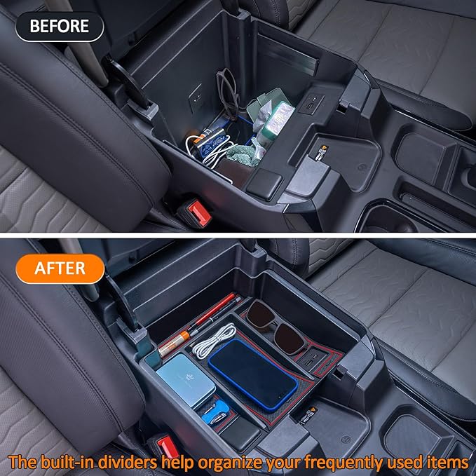 TOPINSTALL 22-26 Red Refreshed Full Tray Compatible with 2022-2026 Silverado/Sierra 1500 and 2024-2026 Chevy Silverado/GMC Sierra 2500HD 3500HD, Armrest Organizer (Full Console w/Bucket Seats ONLY)