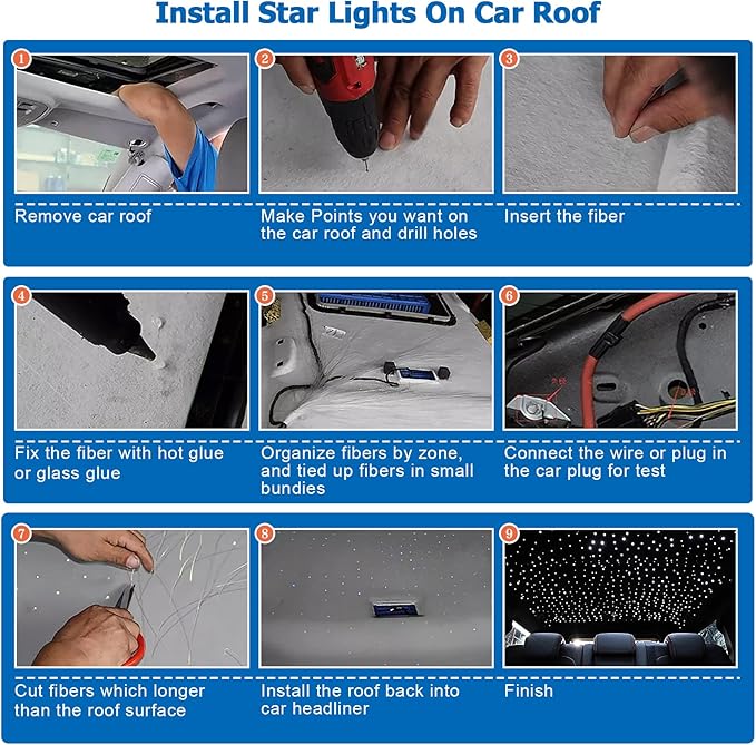 AMKI RGBW 16W Starlight Headliner Kits 550pcs*0.03in*9.8ft Cables Twinkle + Music Mode APP Remote Sound Control Fiber Optic Light for Car Home Star Ceiling Light Kit
