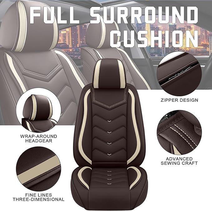 CTDS Car Seat Covers for Honda Civic 2000-2026, Stylish Sport Seat Cover, Premium Nappa Leather Car Seat Cover. Automobile Seat Covers Sets.(Standard 2 Seats/Coffee Color)