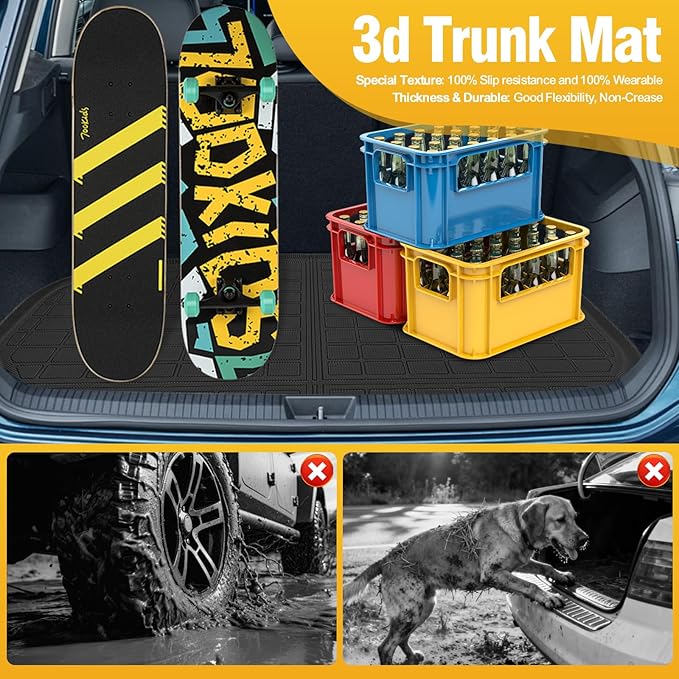 Trunk Liner Cargo Liners for 2018-2024 Ford Expedition Navigator 7/8 Seat Rear Trunk Floor Mats with Backrest Mat 3D Boot Tray All-Weather TPE Black