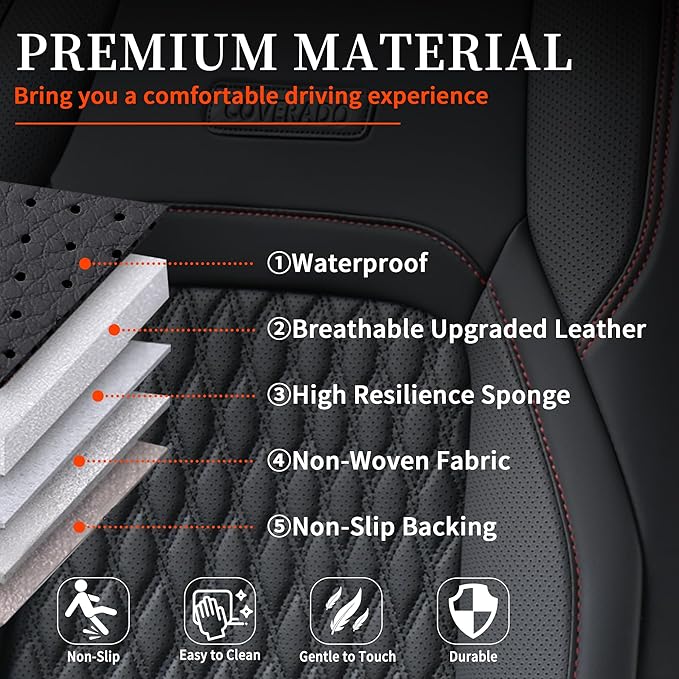 Coverado Seat Covers for Jeep Wrangler, Waterproof Leather Seat Covers Accessories Custom Fit JL 2/4 Door Car Seat Cover Protector Cushion Full Coverage Unlimited X Rubicon Sahara 2018-2024 (Red Line)