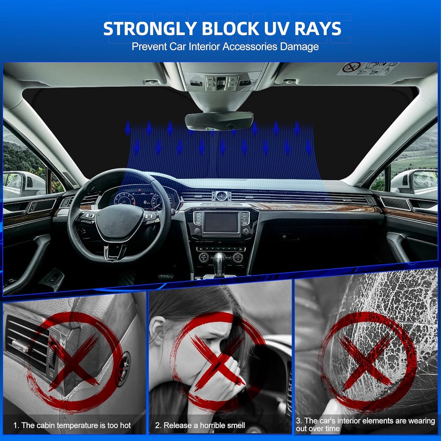 Windshield Sun Shade for Toyo-ta Highlander (L LE XLE Limited Platinum) 2020-2025 2026 Foldable Sunshade Custom Fit Front Window Car Interior Accessories Protector Blocks UV Rays