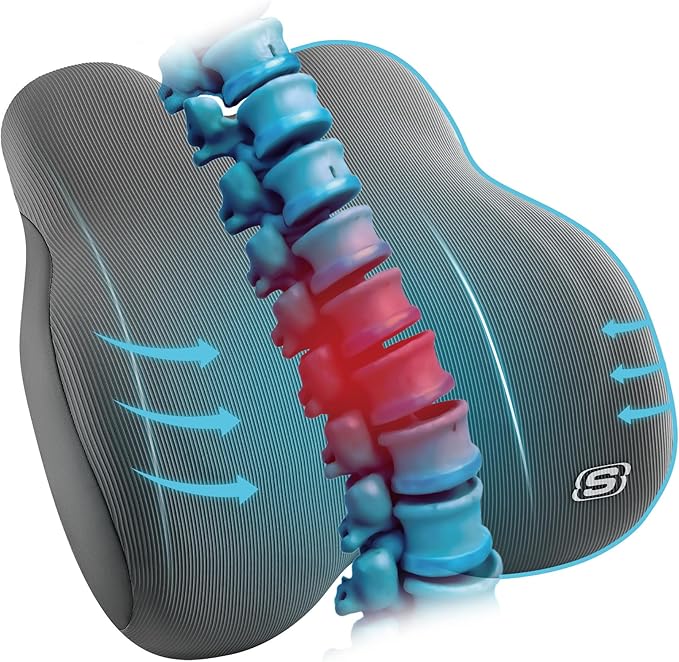 Skechers Memory Foam Lumbar Pillow,Lumbar Support Pillow for Office, Chair Lower Back Pain Relief Lumbar Pillow, Ergonomic Design Back Support Pillow for Office Chair, Car, Home, Travel,Gray