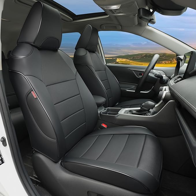 Lolcar Rav4 Hybrid Car Seat Covers Custom Fit for 2019 2020 2021 2022 2023 2024 2025 Toyota Rav4 Hybrid Model Only LE,XLE,XLE Premium,Limited,Woodland Edition, 5 Seats Full seat,Faux Leather(Black)
