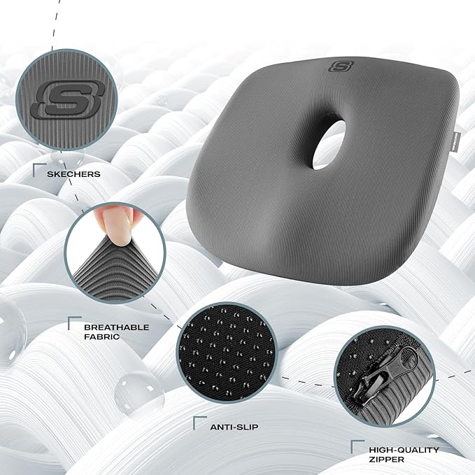 Skechers Seat Cushion Memory Foam,Donut Pillow Office Chair Cushion for Tailbone Pain Relief,Butt Pillow for Office Chair,Car seat Cushion,Long Sitting Office Workers,and Car Drivers,Grey