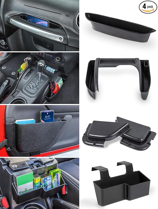 Savadicar 4 Pack Center Console Organizer, Interior Storage Accessories for 2011-2018 Jeep Wrangler JK JKU, Maximize in-car Space with ABS Storage Kits, Black