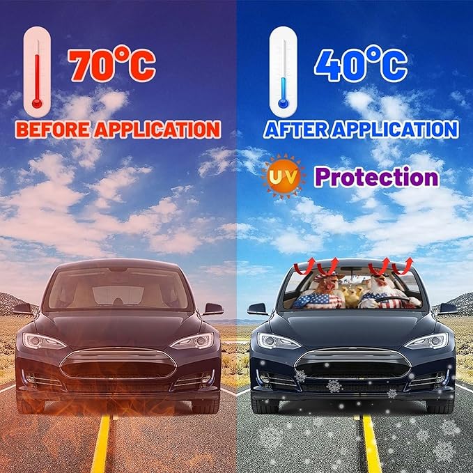 American Flag Chicken Car Windshield Sunshade Umbrella Funny Rooster Singing Sun Shade for Car Windshield Umbrella Upgraded Sunshades Blocks UV & Heat Front Window Shades for SUV Sedan Auto