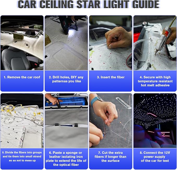 32W Twinkle Starlight Headliner Kit, 1000pcs of (0.03+0.04+0.06in)*13.1ft LED Fiber Optic Lights Kit, Star Ceiling Light+10 Crystals+Adapter+Car Use Plug for Car/Home with Music Mode