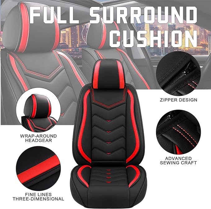 CTDS Car Seat Covers for Chevy Malibu 2000-2026, Stylish Sport Seat Cover, Premium Nappa Leather Car Seat Cover. Automobile Seat Covers Sets.(Standard 5 Seats/Black Red)