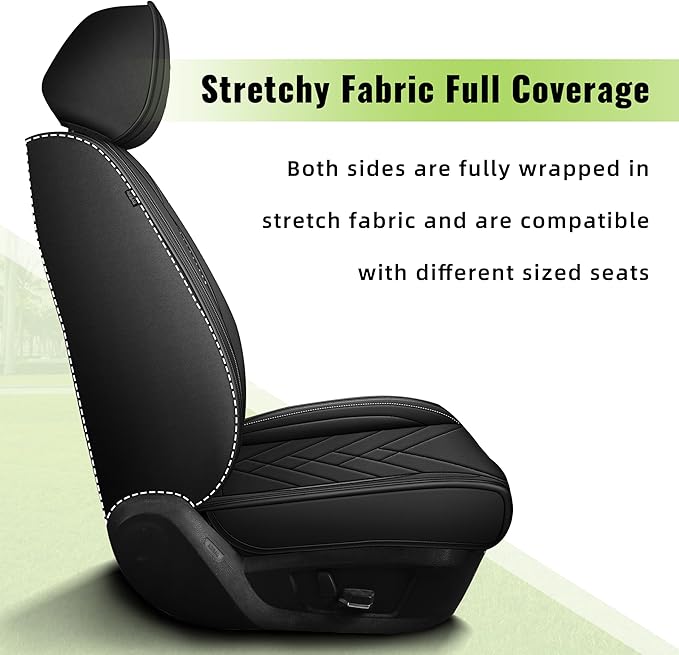 AOMSAZTO 2 Front Seat Covers Fit for VW/Volkswagen CC 2009-2017: First Row 2PCS Faux Leather Waterproof Seat Covers Automotive Seat Cushion Protector(Black)